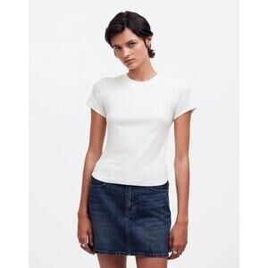 Madewell Women's Regenerative Cotton Ribbed Crewneck Tee Eyelet White XXS New